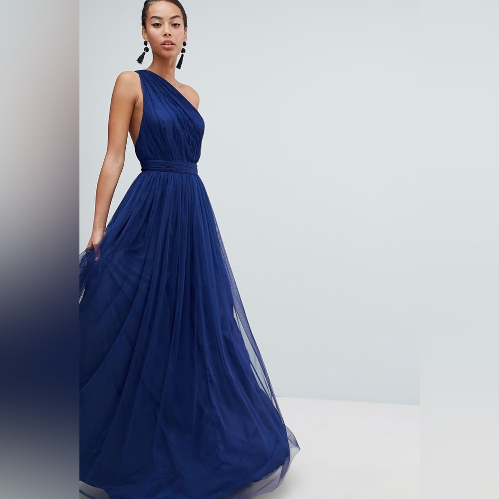 ASOS curve tall Elegant Blue One-Shoulder tulle Evening Gown